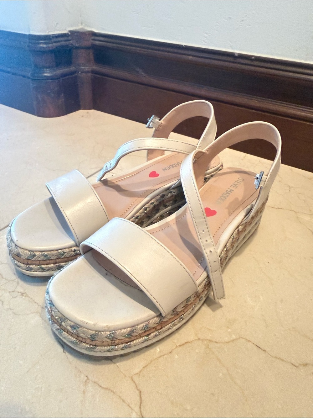 Steve Madden Cream Espadrille Platform Slingback Sandals